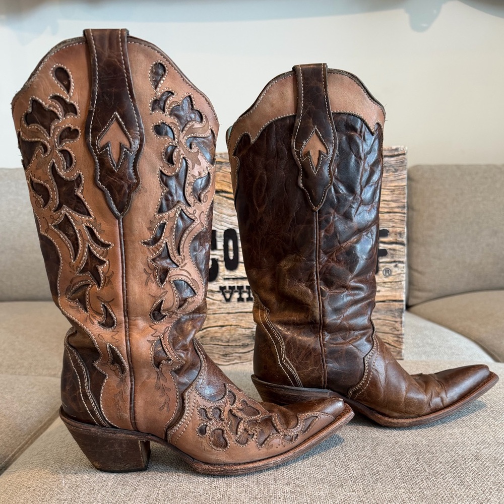 Texas Corral Brown Western Cowboy Boots 6.5